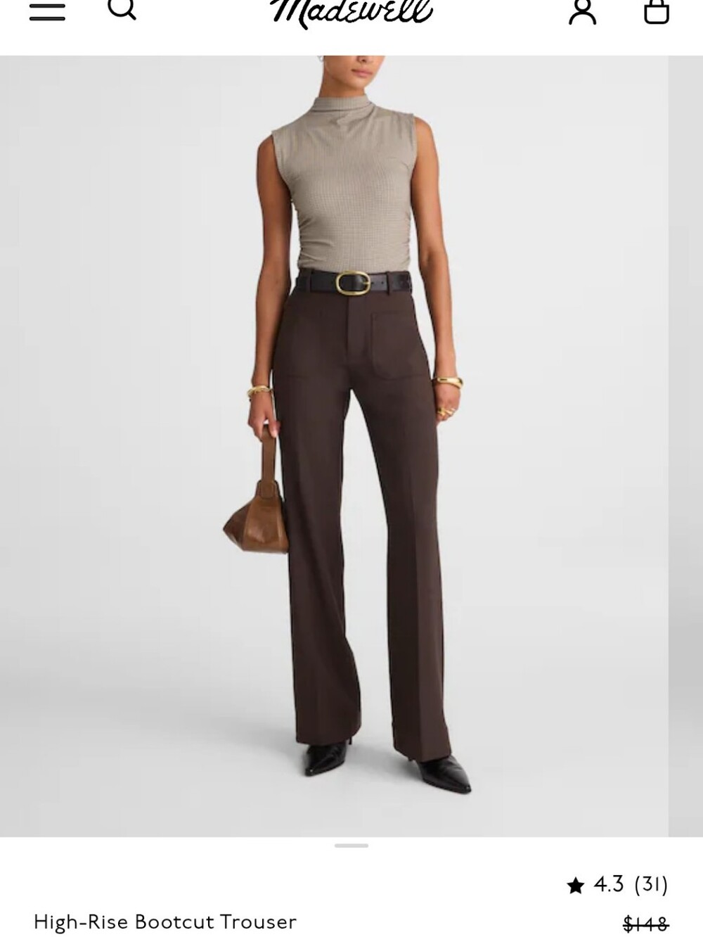 NWT Madewell 12 High-Rise Bootcut Trouser Pants Molasses Dark Brown